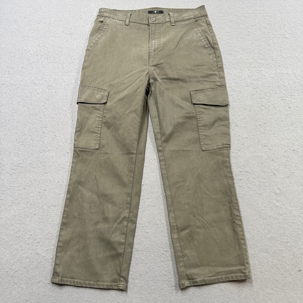 7 For All Mankind Cargo Pants Men's 29 Olive Green Straight Leg Utility Trousers